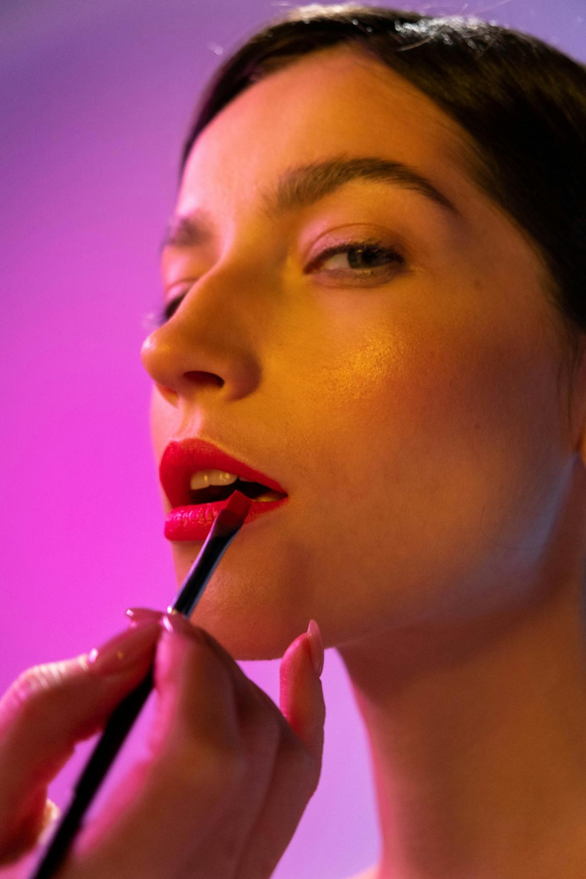 Lip blush tattoo color application