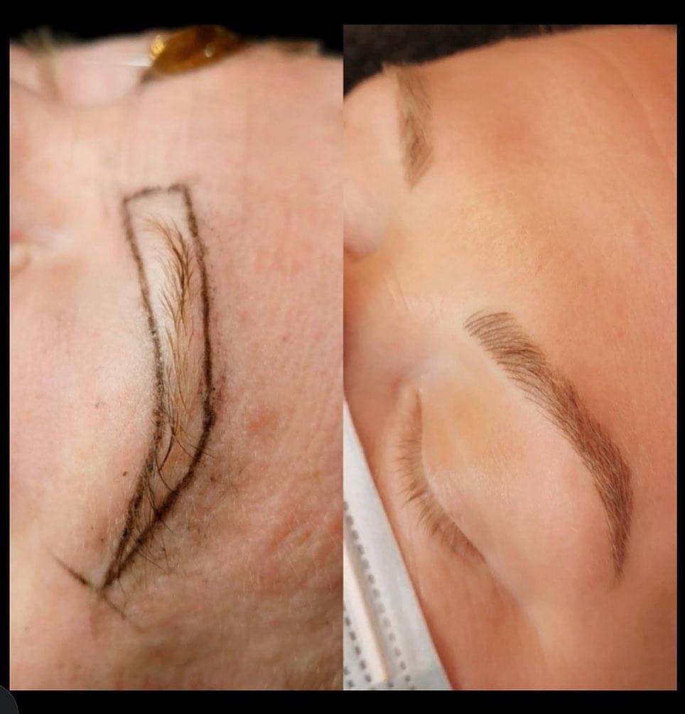 Before and after corrective permanent makeup eyebrow result by Nahid Farzinzad