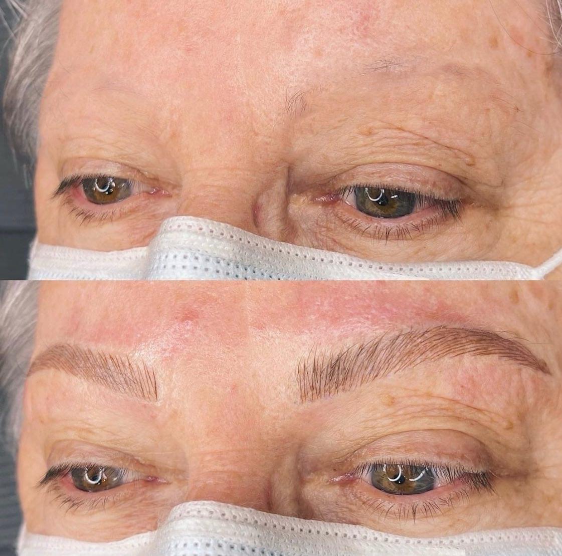 Before and after natural hairstroke eyebrow restoration by Nahid Farzinzad