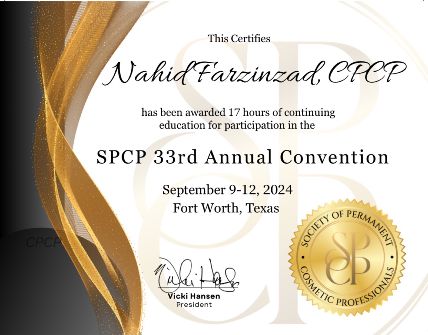 2024 SPCP Annual Convention continuing education certificate for Nahid Farzinzad