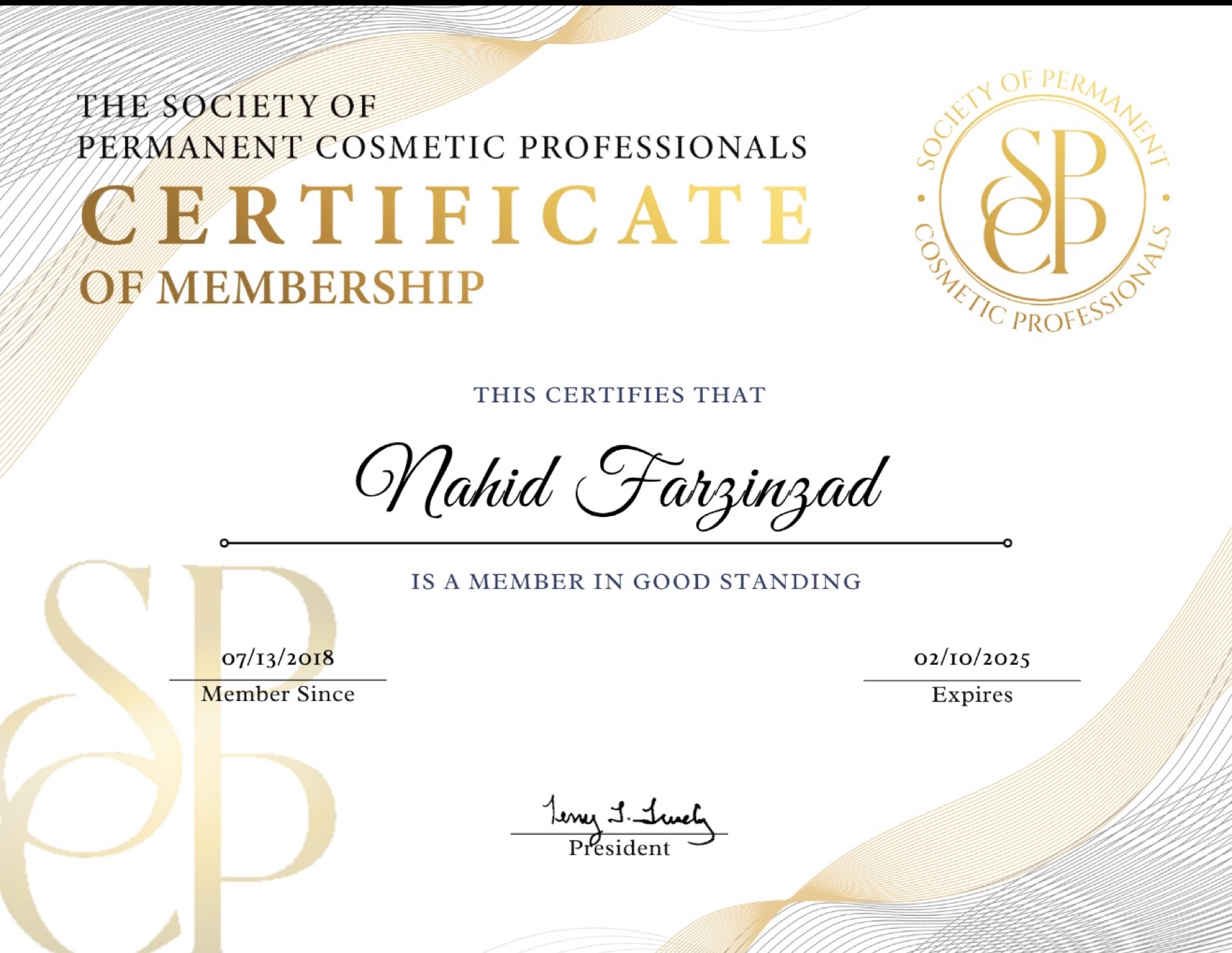 SPCP membership certificate, 2018 to 2025