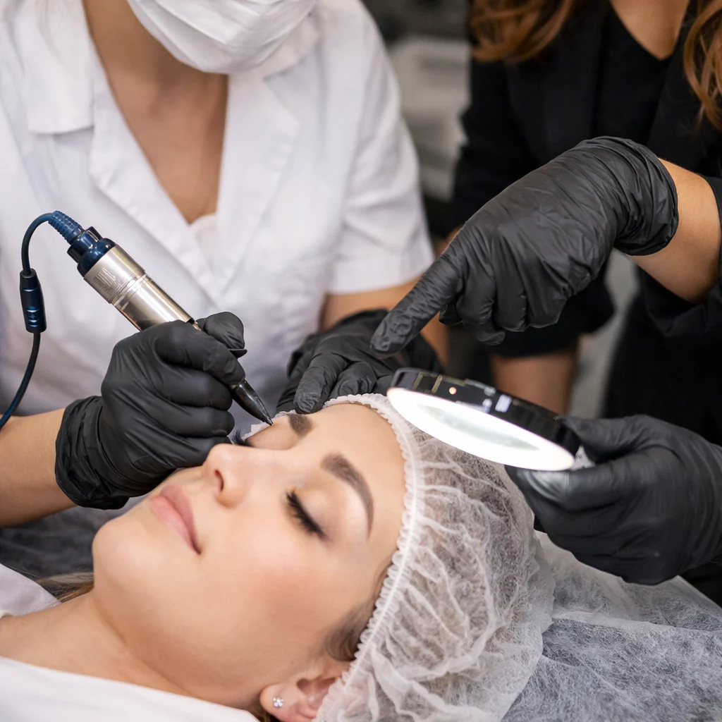 Nahid Farzinzad teaching permanent makeup students at Shihan Beauty Clinic