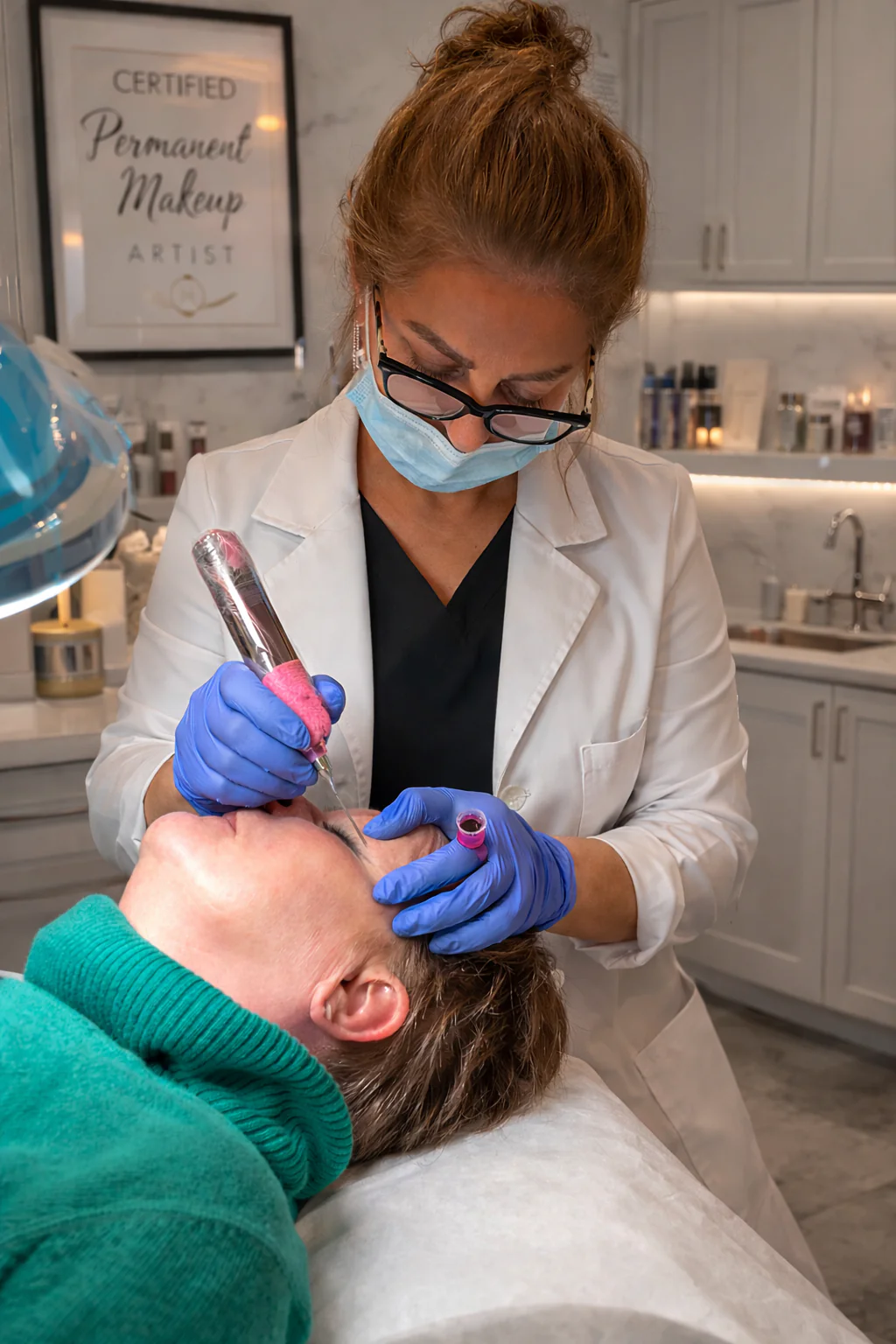 Nahid Farzinzad performing permanent makeup in her Avon studio