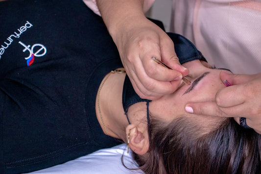 Men's microblading eyebrow styling in salon